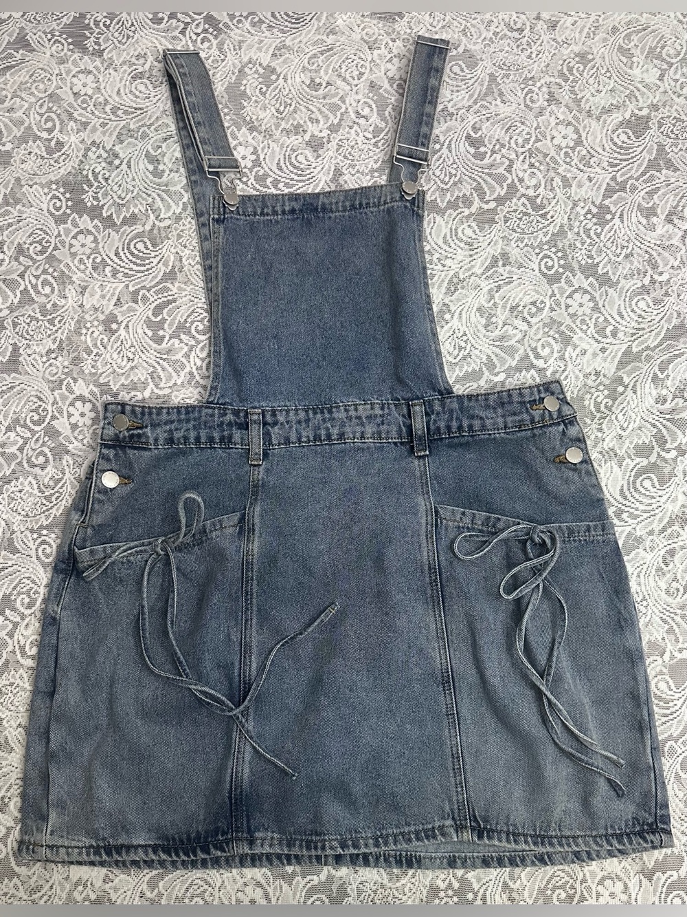 Shein Denim Overall Mini Dress Skirt Blue 0XL Tie Front Y2K